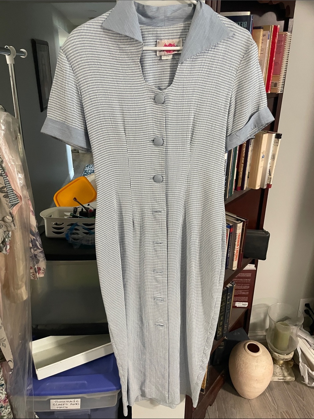 Light Blue Short-Sleeve Button-Front Women's Dress